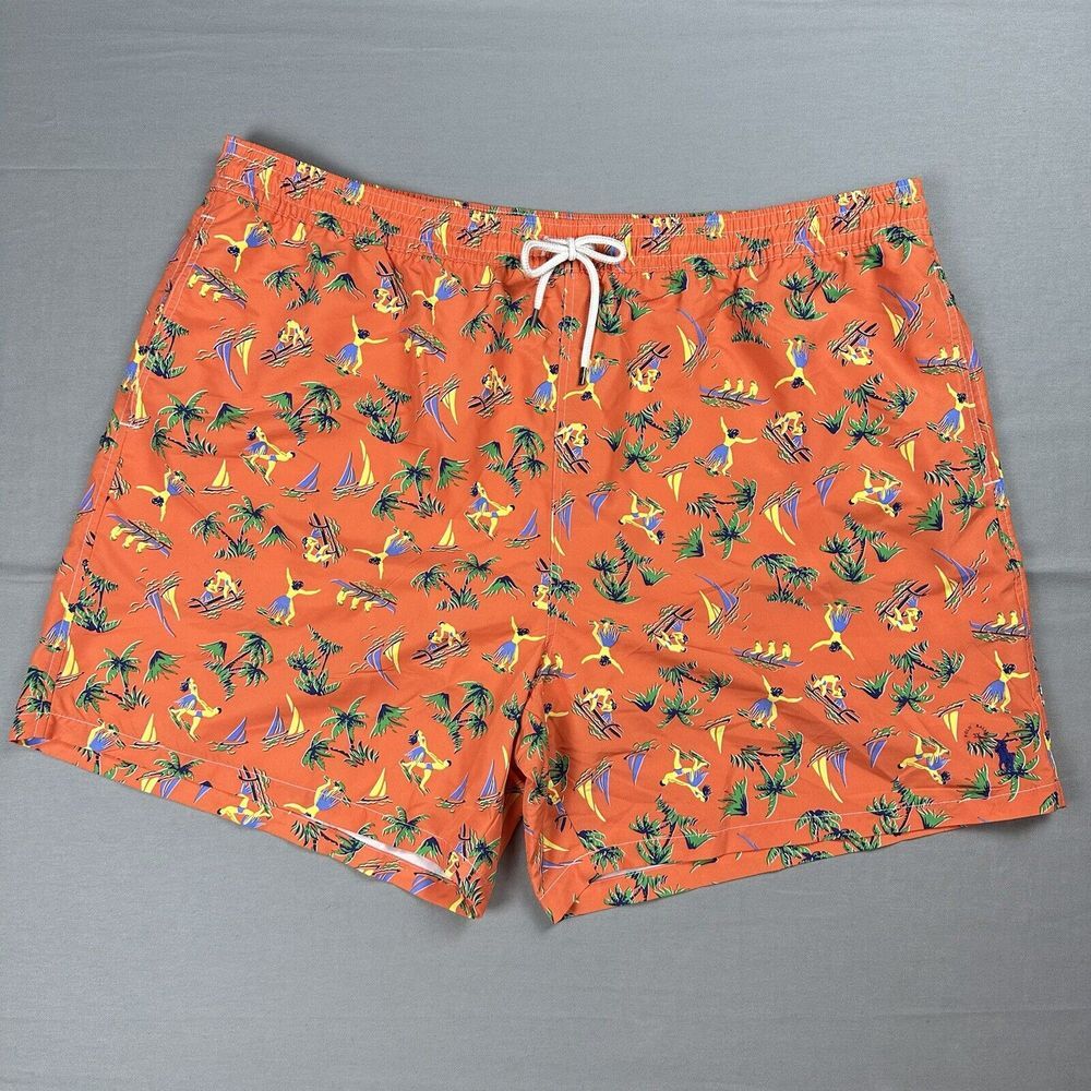 Polo Ralph Lauren Swim Short Trunks Mens 3XB Orange Traveler Hawaiian AOP